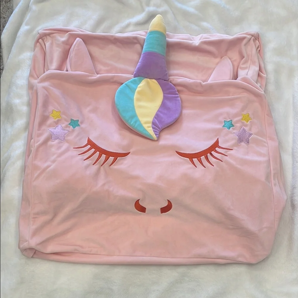 Pink Unicorn stuffed animal storage beanbag chair pink new organization cover